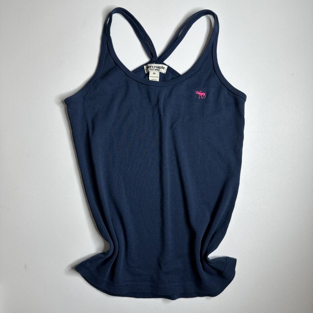 Vintage Abercrombie & Fitch Blue Tank Top Womens Medium Pink Moose Logo Y2K - Picture 4 of 9